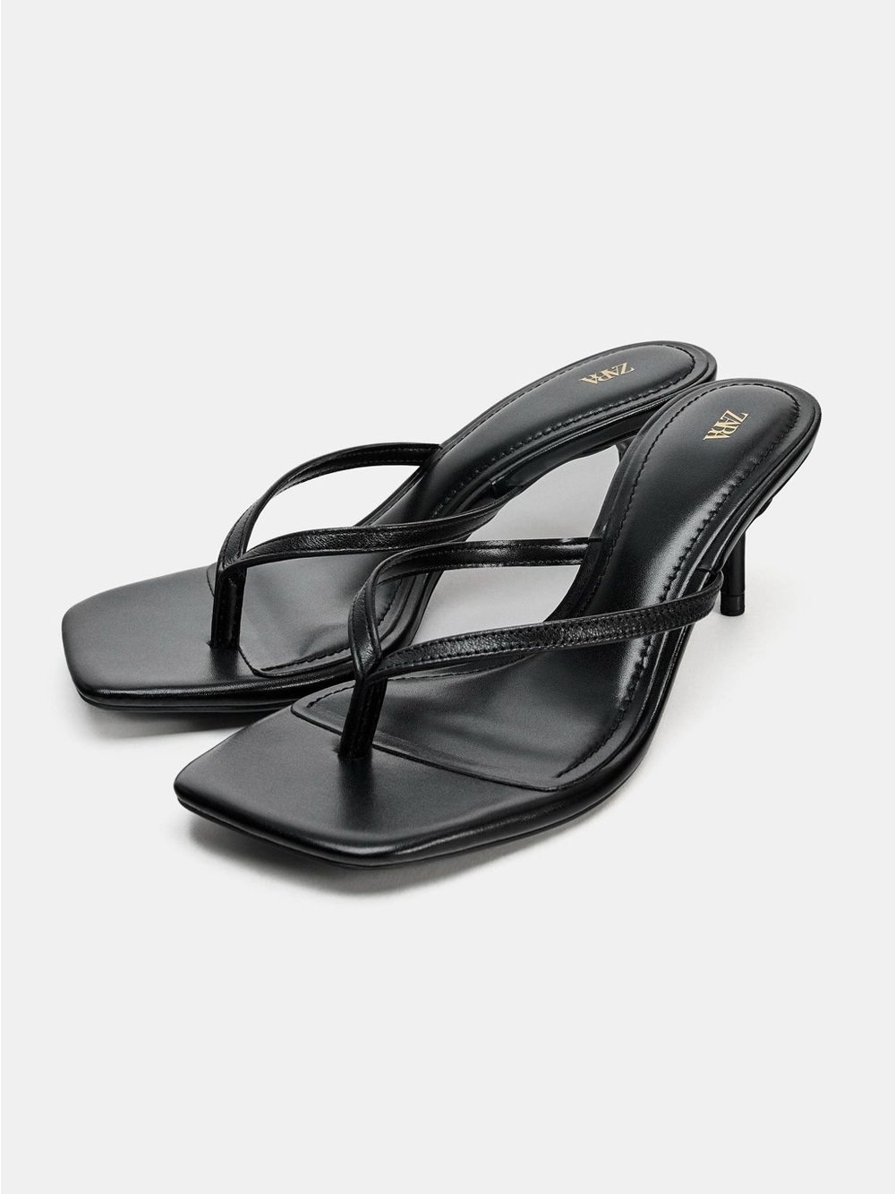 ZARA LEATHER BLACK THONG HEELS